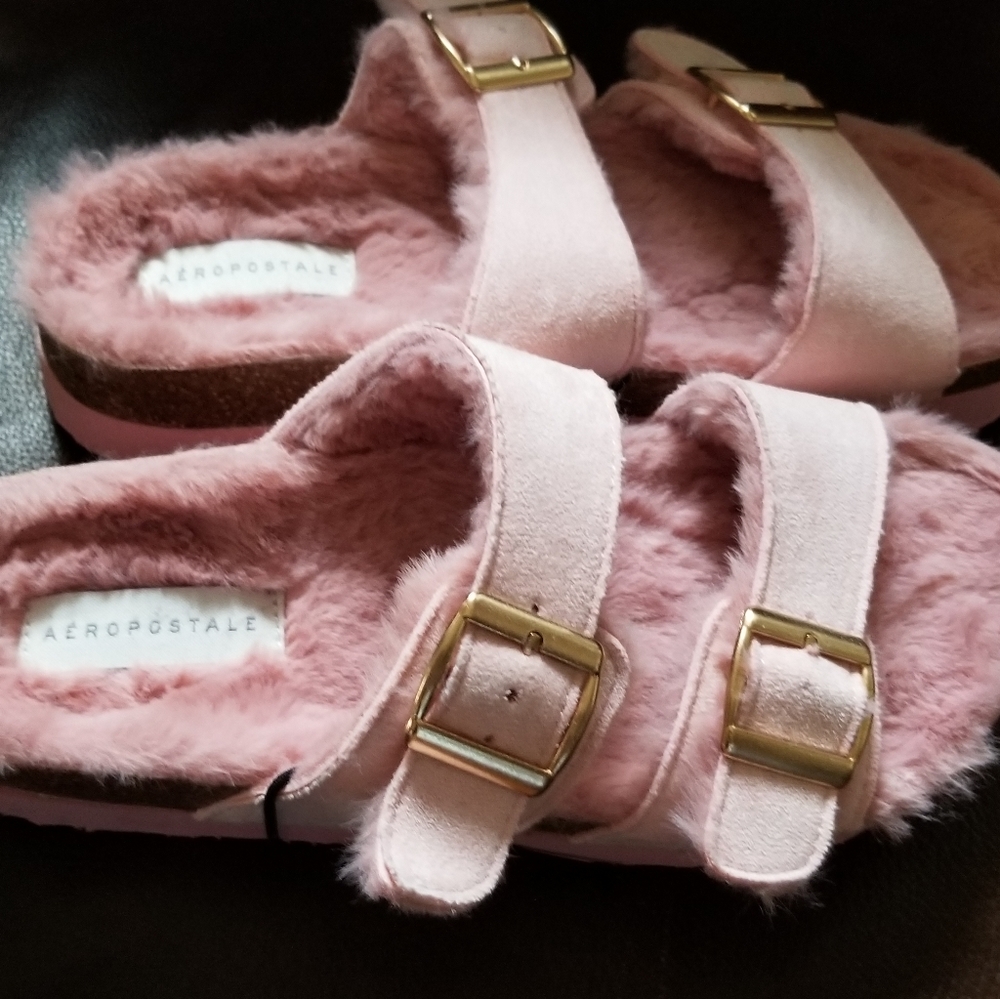 Pink Furry slides size 7. Never worn.